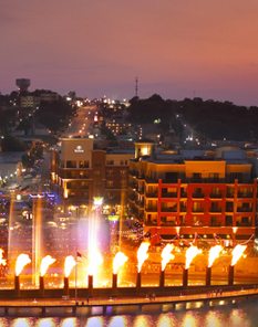 Nighttime photo of Branson, MO, a city served by Trailways bus service