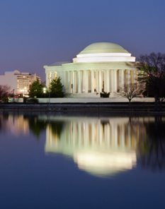 Photo of the Jefferson Memorial in Washington, DC, a city served by Trailways bus service