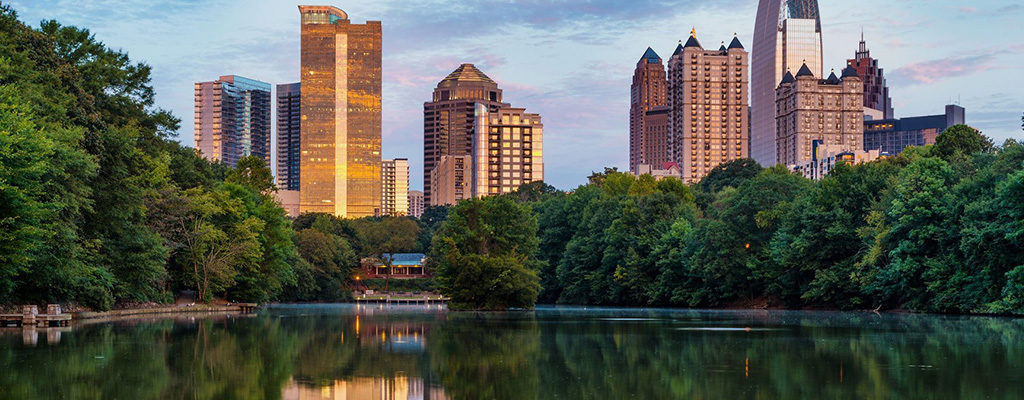Skyline photo of Atlanta, GA, a city served by Trailways bus service