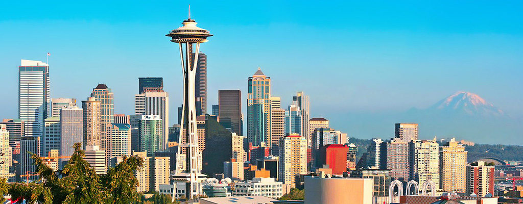 Cityscape of Seattle, WA, a city served by Trailways bus service and charter bus rentals