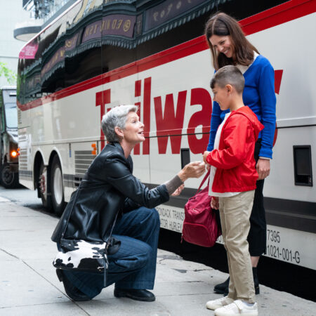 First ride on a bus with child and elderly